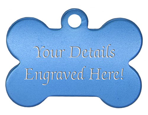 Wadoy Bone Shaped Pet Tags - 38mm Wide - 9 Colours To Choose From, Free Engraving (Blue)