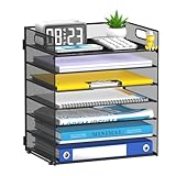 ReePlan 7-Tier Paper Organizer for Desk, Letter Tray with Handle Mesh Desk File Organizer, Workspace Organizers, Paper Sorter Organizer for Office Home School (Black)