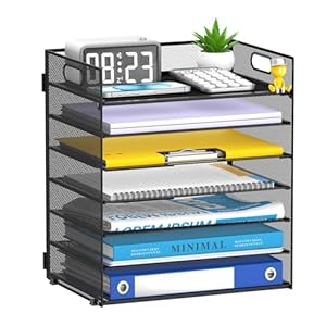 7-Tier Paper Organizer for Desk, Letter Tray with Handle Mesh Desk File Organizer, Workspace Organizers, Paper Sorter Organizer for Office Home School (Black)