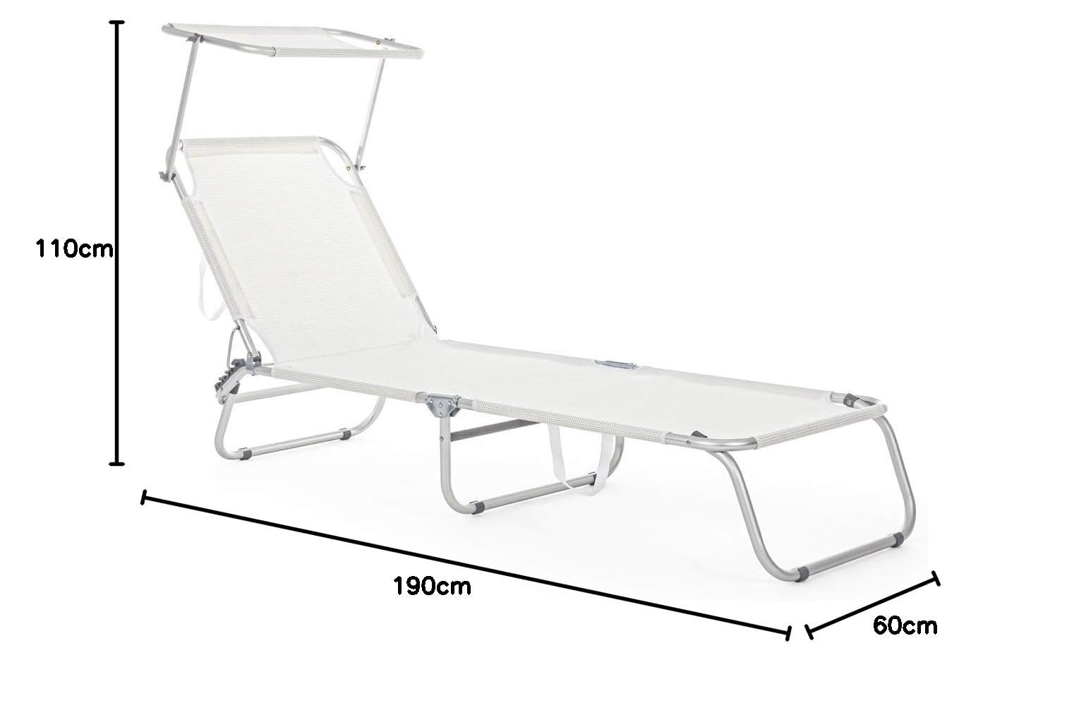 Yellowshop - Set 2 Lettini Prendisole con Tettuccio Parasole CROSS, Pieghevoli, Schienale Reclinabile, Alluminio Leggero, Giardino, Spiaggia, Piscina, Colori Blu Mix e Bianco (Bianco)