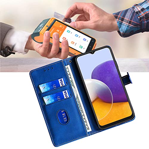 Pu Leather Case For Xiaomi 12T, Retro Shockproof Full Protection Folio Kickstand Book Credit Card Holder Phone Flip Cover For Xiaomi 12T, Blue #TOP5