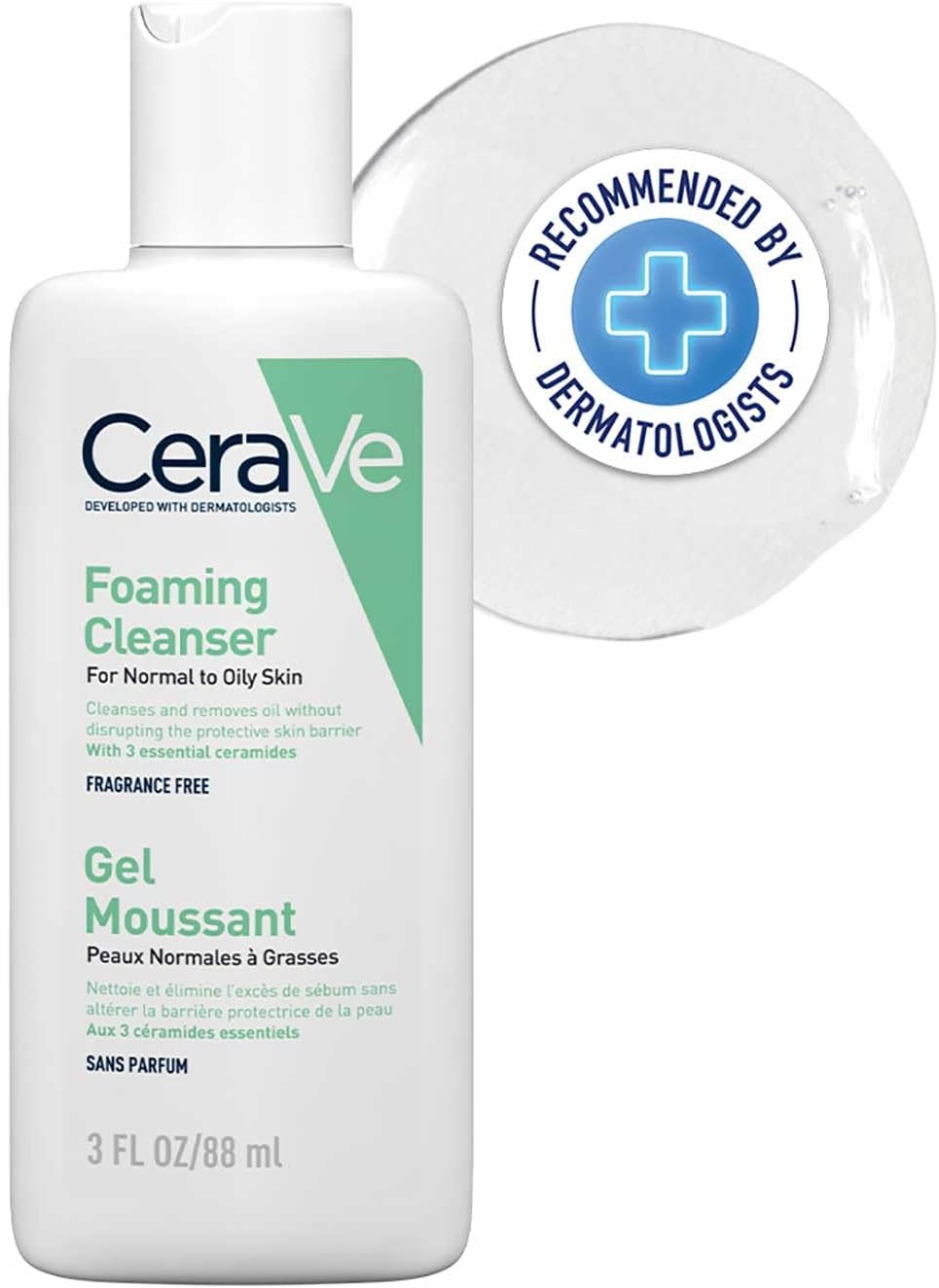 Travel Size Foaming Cleanser 88ml, 3 Essential Ceramides, Dermatological Skincare, Hyaluronic Acid, Fragrance-Free, Non-Comedogenic, Suitable for Sensitive Skin