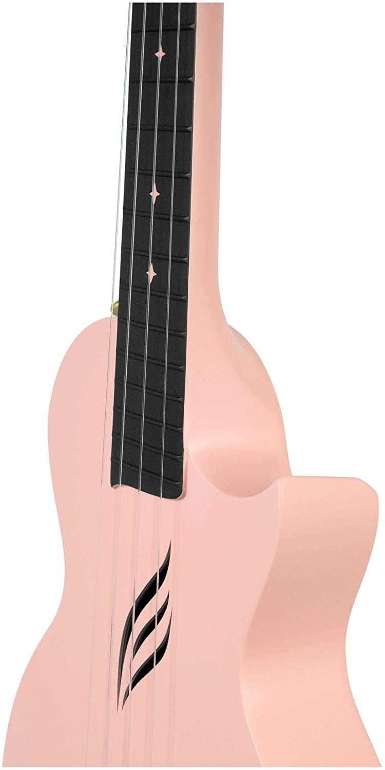 CASCHA Zestaw ukulele koncertowe z włókna węglowego I Carbon Ukulele Starter Kit z 3 kostkami i paskiem I zestaw ukulele z fluorowęglowego I mała gitara hawajska dla początkujących zaawansowanych I różowy / różowy