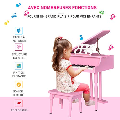HOMCOM Piano à Queue Enfant en Bois 30 Touches – Tabouret et pupitre inlus – MDF Rose - Les Beatles, Paul McCartney, John Lennon, RIngo Starr, George Harrison HOMCOM Piano à Queue Enfant en Bois 30 Touches - Tabouret et pupitre inlus - MDF Rose – Image 8