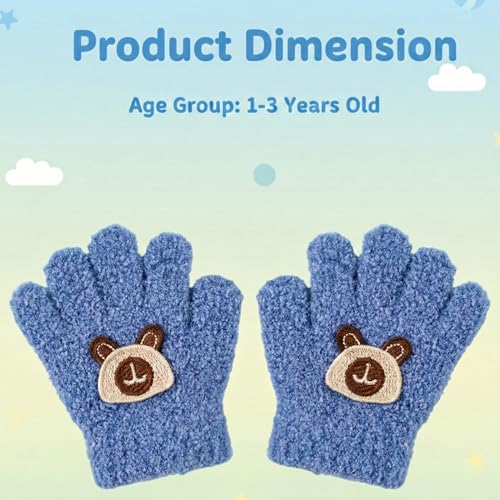 Image of Kraptick Kids Winter Gloves - Ultra-Soft Thick Knit Fuzzy Warm Mittens for Boys & Girls Cute Bear Patch Thermal Hand Warmers for Toddlers & Children -1