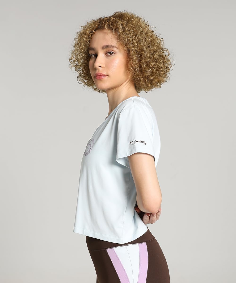 PUMA Womens Lemlem Crew Neck Short Sleeve Casual Tops Casual - Blue