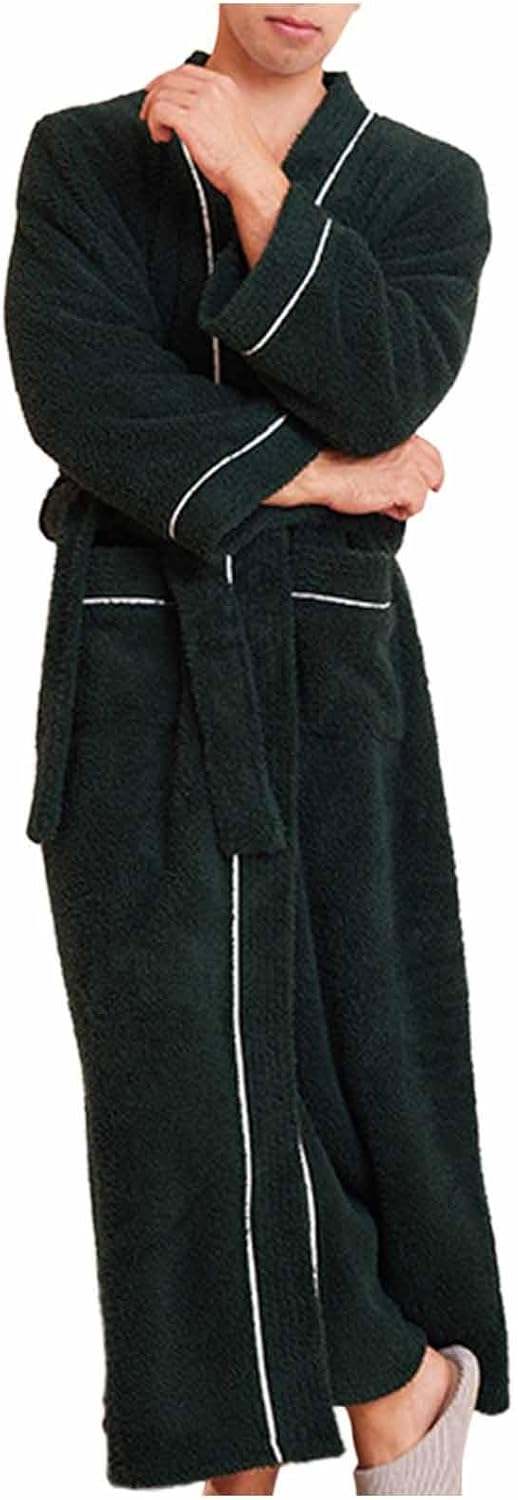 Pure Cotton Mens Terry Cloth Bathrobe Super Absorbent Spa Robe Full Length Plush Fleece Bathrobes Winter Sleepwear