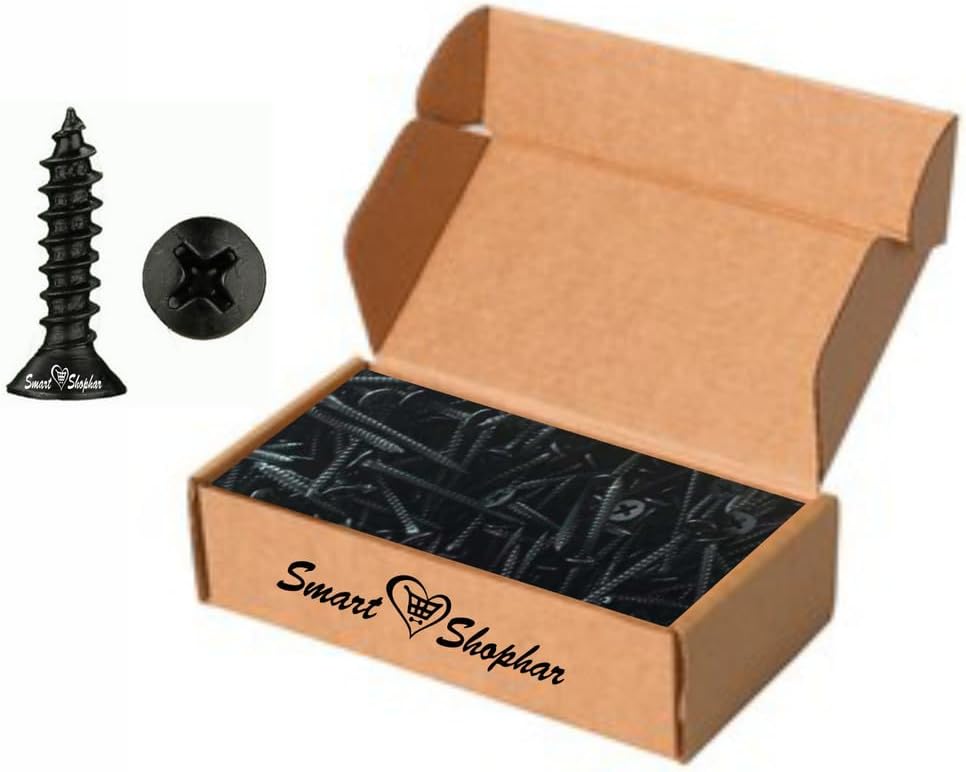 Smart Shophar Steel Phillips Flat Head Wood Screw 08X25 mm Black Pack Of 500 - Secure Locking, Long Length, User-Friendly Installation, Suitable for Interior/Exterior Doors