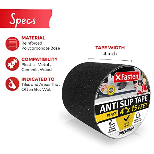 Anti Slip Grip Tape For Stairs, Black 4-Inches X 15-Foot Stair Grips Non Slip, Anti Skid Tape For Steps Outdoor Waterproof, Stair Tread Tape - Xfasten #TOP1