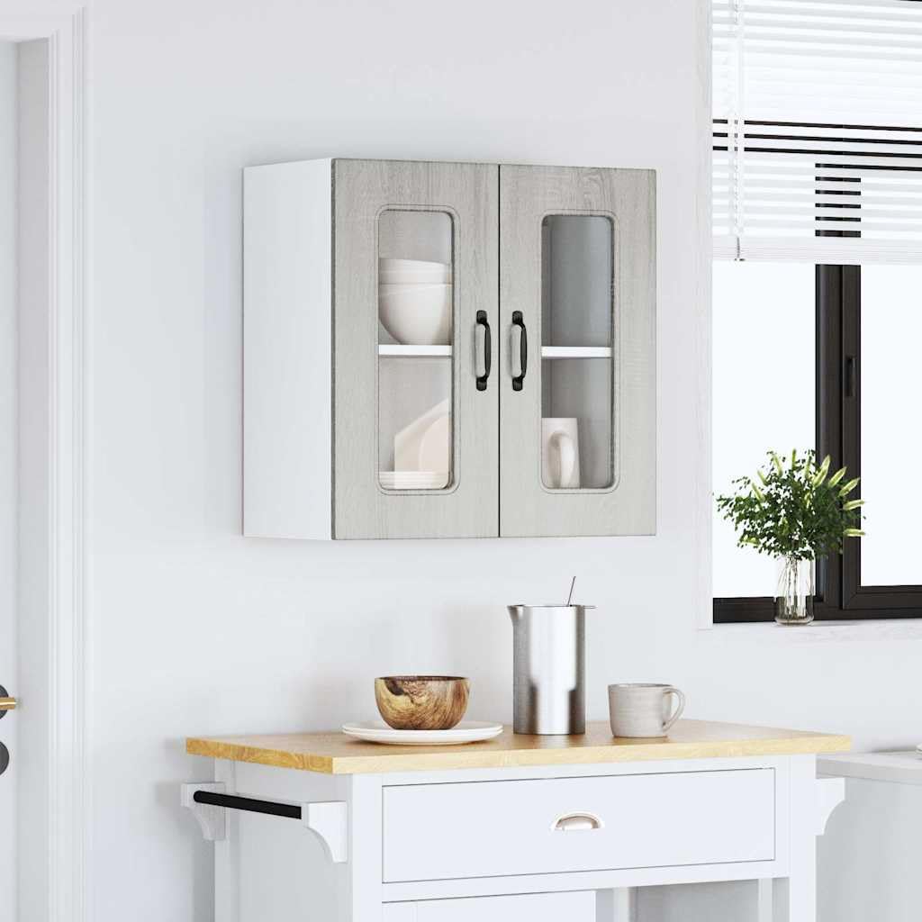 Kalmar Küchen-Hängeschrank Grau Sonoma Holzwerkstoff, 60x31x60cm, mit Glastür, Wandschrank für Küche, Speisekammer, Lagerung