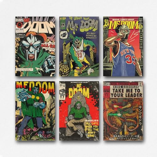 MF Doom Rapper Vintage Comics Canvas Posters - Set of 6, 08x12inch (20x30cm) Wall Art Decor