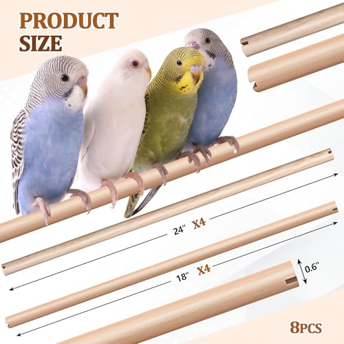 Image of Sintuff 8 Pcs Bird Perches for Cage Accessories, Wooden Perch Rods Replacement with Double Head Slots, 0.6 Inch Diameter Natural Wood Stand for Parrot Macaw Cockatoo Parakeet (18 Inches,24 Inches)