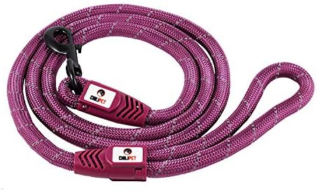 Comfortable & Shock Absorbing Purple 6ft Dog Rope Leash Feature Soft Hand Loop Great for Walking Running Hiking Climbing & Training Leash with Safety Reflective Stitching For Medium Large Sized Dogs
