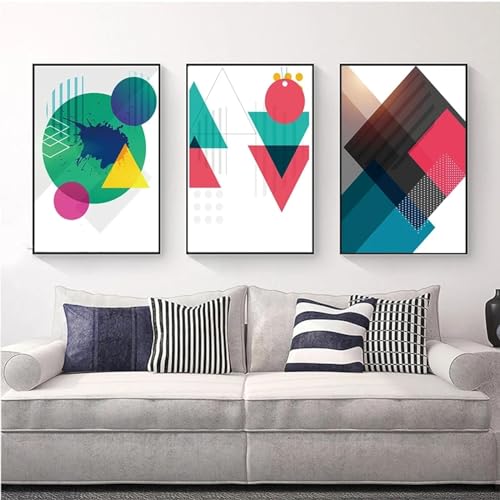 Peinture sur toile abstrait géométrique 80x110cm poster mural salon moderne lot de 3
