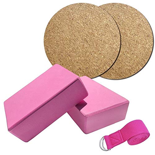 Huanhog 5pcs Yoga Equipment Set EVA Yoga Blocks Cotton Stretching Strap Non-slip Yoga Knee Pad Fitness Exercise Pilates Equipment Kit Exercise Bands Resistance (Color : Pink)