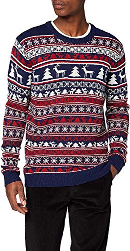 Preisvergleich Produktbild NIZZIN Unisex Weihnachtspullover Elm, Blau (Blue 19-3933), Large