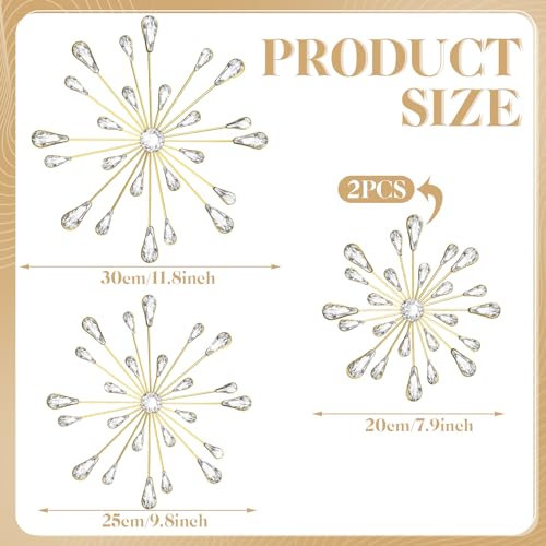 Hicarer 4 Pcs Wall Decor Teardrop Crystal 3D Wall Art Hanging Rhinestone Starbursts Radial Metal Artwork Wall Decor Modern Accent Sculptures Wall Decorations For Home Office Bedroom thumb #3