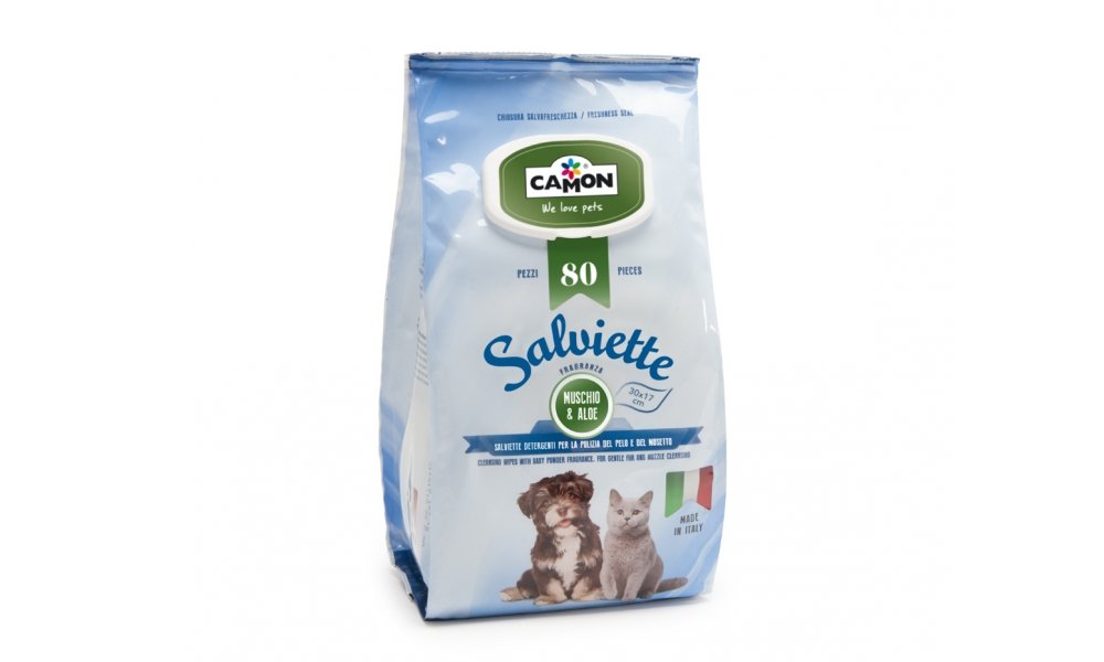 Camon Lot de 5 Paquets de 100 lingettes hygiéniques pour Chien/Chat maxiformat Musc et Aloe