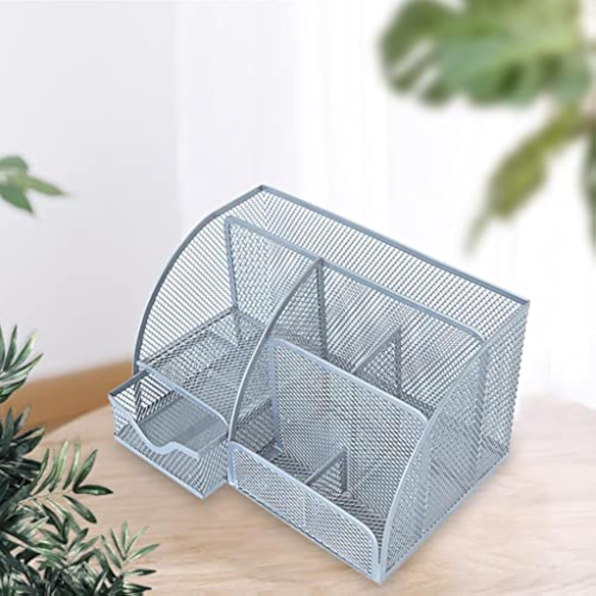 Multifunction Silver Desktop Pen Pencil Holder