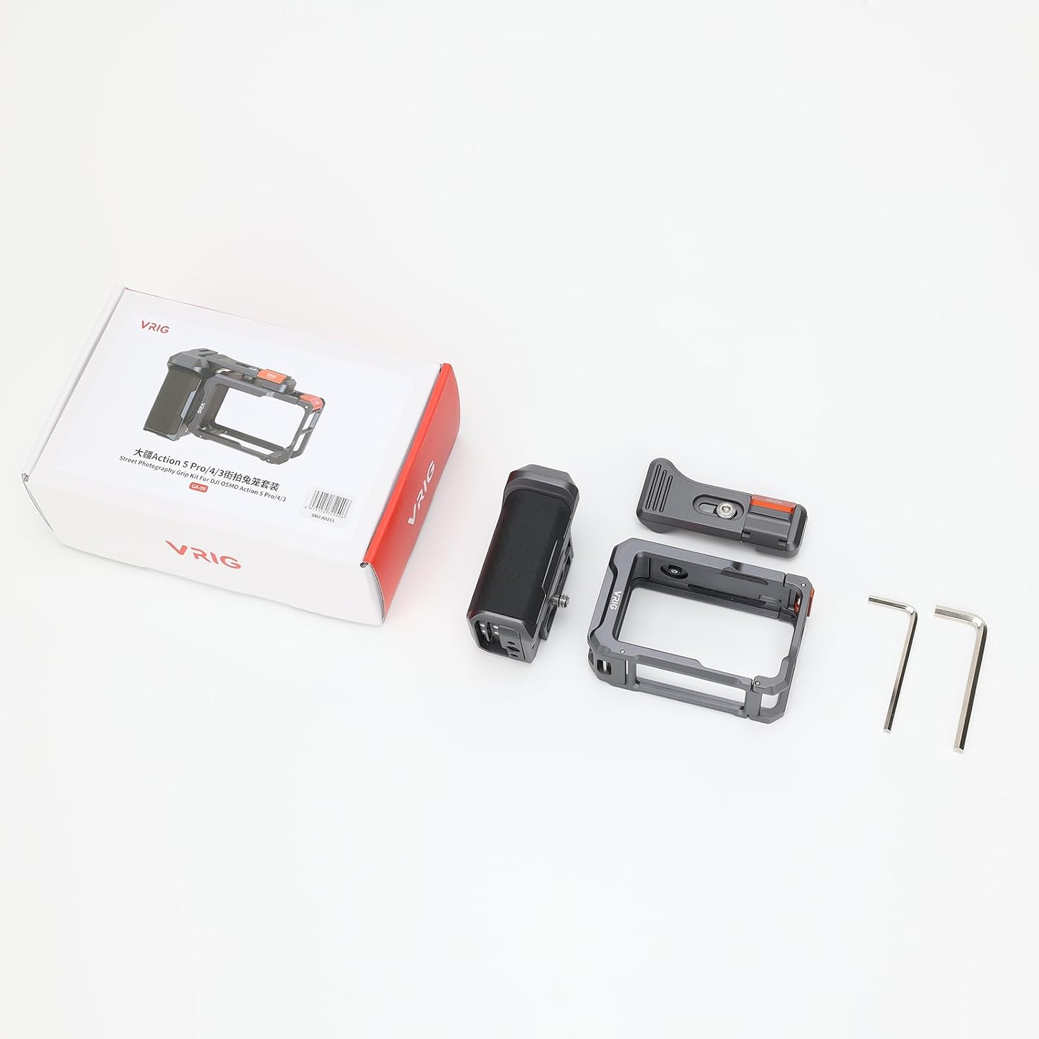 VRIG GA-09 Street Grip Kit for DJI Osmo Action 5 Pro/ 4/3, Aluminum Alloy Grip Holder with Metal Cage & Seesaw Shutter Button, Combining Portability and Handling of a CCD