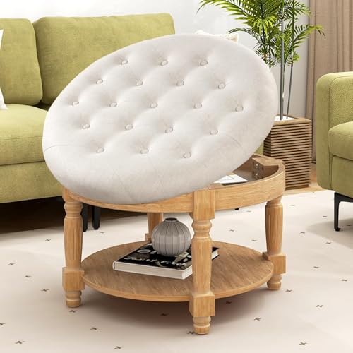 Giantexlargeottomancoffeetable29inchoversizedroundottomanwithstorageshelfflipuptopwoodlegsfarmhouseupholsteredtuftedottomanfootrestforlivingroombedroombeigenatural  Urban Country Home Decor Giantex large ottoman coffee table 29 inch oversized round ottoman with storage shelf flip up top wood legs farmhouse upholstered tufted ottoman footrest for living room bedroom beige natural  urban country home decor