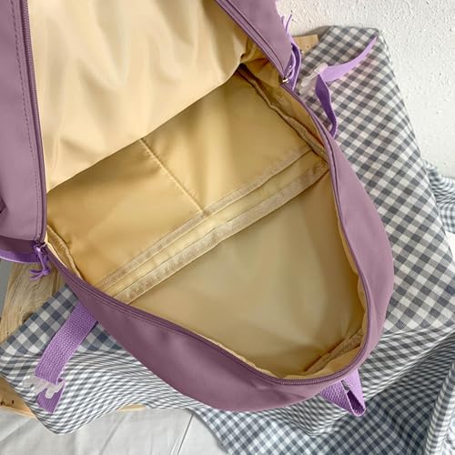 College Style Backpack, For Women Korean Version Student Bag, Nylon Cloth Large Capacity Backpack (Purple)3