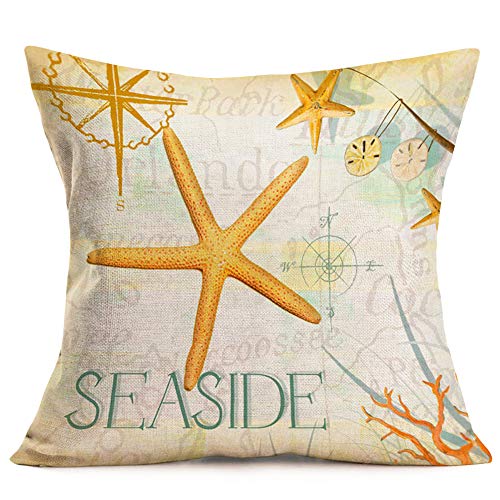 Asminifor Throw Pillow Covers Sea Ocean Beach Theme Nautical Ocean Coral Seashells Decorative Pillow Case Coastal Cushion Covers Set Of 4 Mediterranean Style Pillowslip 18" X 18"(Conch Set) #TOP2