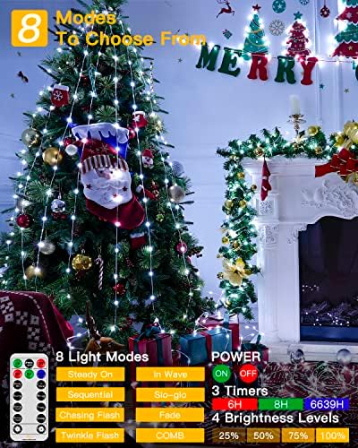Ollny Outdoor Christmas Tree Lights - 40M 400 LED Fairy Light Christmas Decorations Waterproof String Light with Timer Remote Control 8 Lighting Modes for Outside Garden Window