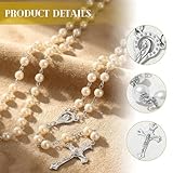 eioororriy Rosary Beads Catholic for Women, White Faux Pearl Rosary Necklace Plain Elegant Style – Spiritual Gift for Baptism Communion Confirmation - Image 3