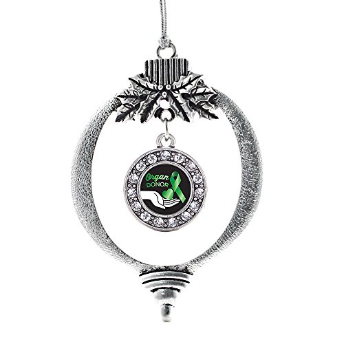 Inspired Silver - Organ Donor - Silver Christmas Ornament - Circle Charm Christmas Tree Ornament with Cubic Zirconia - Holiday Hanging Decoration