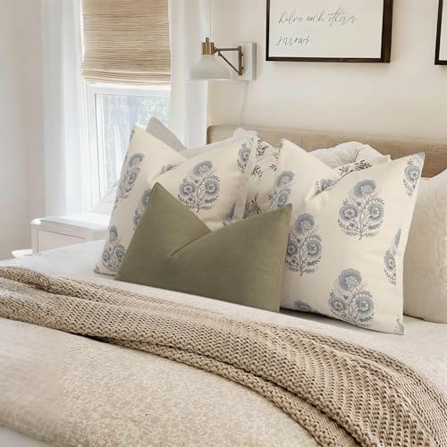 Image of YCOLL Vintage Floral Print Pillow Covers 12x20 Set of 2 Patterned Accent Decorative Cushion Covers Modern Farmhouse Throw Pillow Covers for Sofa Couch Chair Bed Living Room Home Decor, Dusty Blue