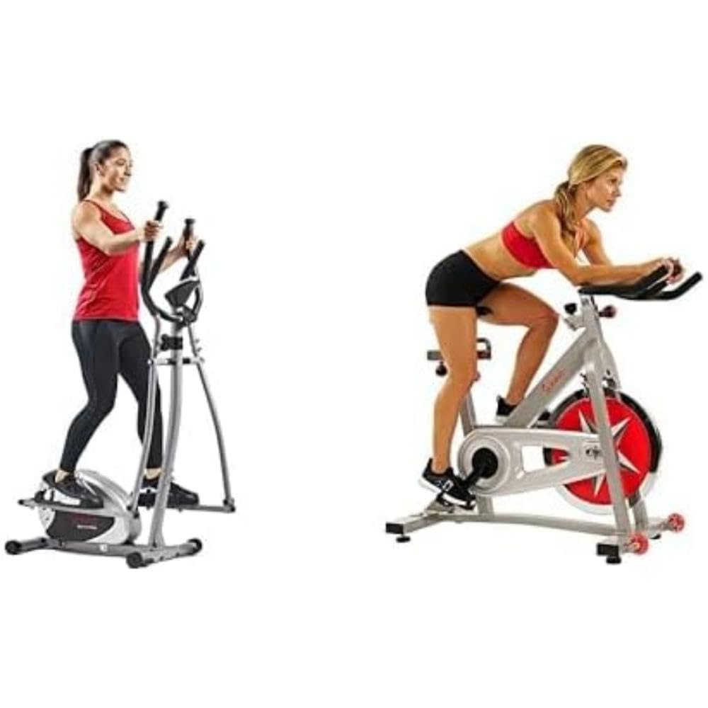 Sunny Health & Fitness Legacy Stepping Elliptical Machine, Total Body Cross Trainer with Ultra- Quiet Magnetic Belt Drive SF-E905 and Exercise Bike Pro Indoor Cycling Stationary... - Image 2