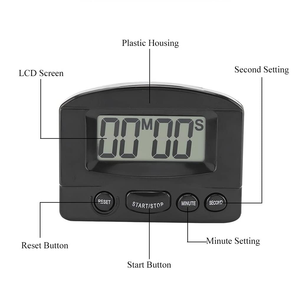 minutnik, Kitchen Timer Portable Digital Clock Countdown Large LCD Display Use(Svart)