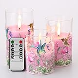 Girimax Pink Hummingbird Glass LED Candles with Remote, Flickering Flameless Candles Battery Operate