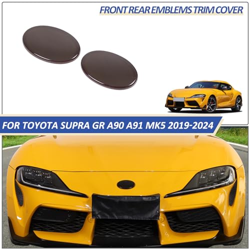 Image of Daeiclru Smoked Front Grille Rear Tailgate Emblem Cover Compatible with Toyota Supra GR A90 A91 MK5 2019-2026, ABS Front Rear Logo Overlay Decorative Protection Cover Accessories 2PCS