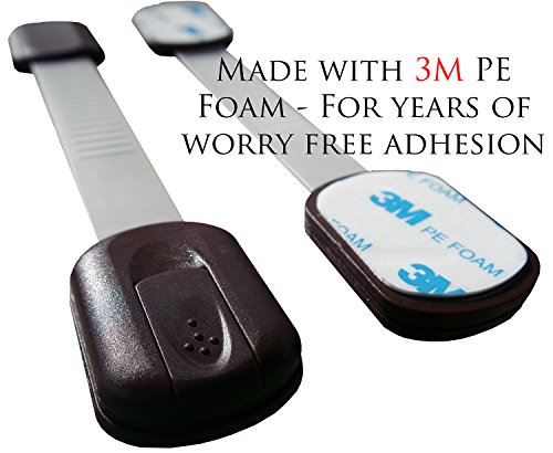 Baby Safety Locks | Child Proof Cabinets, Drawers, Appliances, Toilet Seat, Fridge And Oven | Tools Not Required | Uses 3M Adhesive With Adjustable Strap And Latch System (6-Pack, Brown) #TOP2