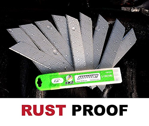 Kutir Box Cutter Utility Knife Replacement Blades (Pack Of 10) - Heavy Duty Sk2 Metal 18Mm Snap-Off Blade - For Retractable Utility Knives - Stays Sharp 3X Long - Suitable For Cardboard, Carpet, Rope #TOP2