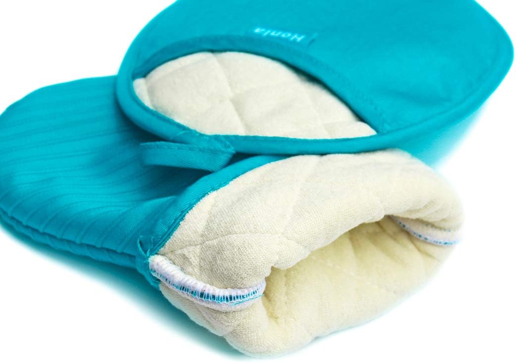 Honla Pot Holders and Oven Mitts Gloves with Silicone Printed,2 Hot Pads and 2 Potholders Set,4 Piece Heat Resistant Kitchen Linens Set for Cooking,Baking,Grilling,Barbecue,Teal