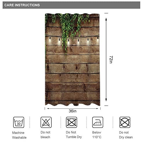 Riyidecor Stall Wooden Shower Curtain 36Wx72H Inch Rustic Wood Bran Door Wooden Green Leaves Antique Brown Wall Board Retro Bathroom Home Decor Waterproof Polyester 7 Pack Plastic Hooks #TOP4