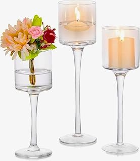 VPHOME 3 Pcs Glass Candle Holders Set Clear Hurricane Tea Light Candleholders