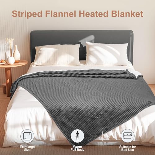 Image of Tefici Heated Electric Blanket Full Size 72 inchx84 inch 6 Levels Over-Heat Protection Fast Heating 1 /3 /6 /9 Hours Auto-Off,Heating Blanket Full Size,Soft Flannel to Sherpa ETL&FCC Certified Grey