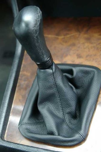 RedlineGoods Shift Boot Compatible with BMW 7-Series 1987-94. Tailor Made - not Universal. Genuine top-Grade Italian Black Suede (Alcantara) with Blue Thread