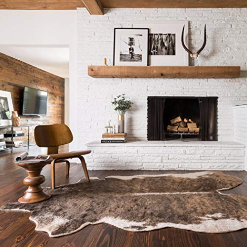 3'10"X5'Ft Camel Beige Brown Animal Hide Faux Rawhide Area Rug, Indoor Southwestern Lodge Rustic Bedroom Living Room Flooring Rectangle Carpet, Country Style Cruelty Free Acrylic Synthetic Mat #TOP6