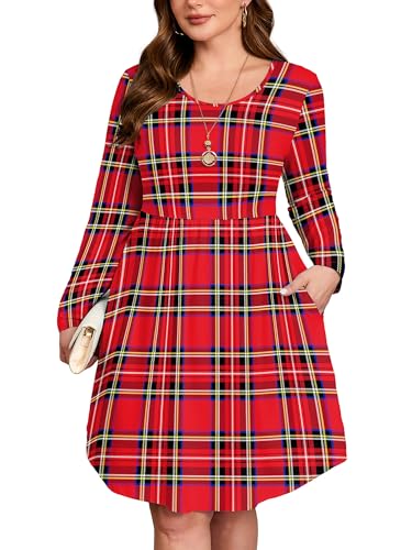 Image of AusLook Women's Plus Size Long Sleeve Midi Dress Casual Empire Waist Loose Flowy Dresses A-Line Boho Long Dress with Pockets