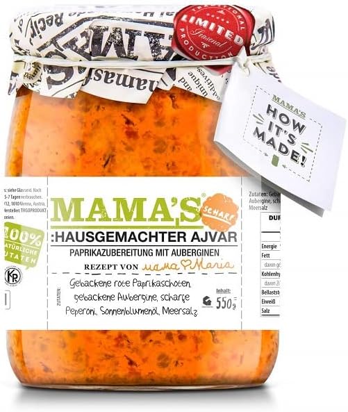 Mama's | Homestyle Hot Ajvar | Roasted Pepper Spread | 19oz Jar | No Preservatives | No artificial Colors | No Additives