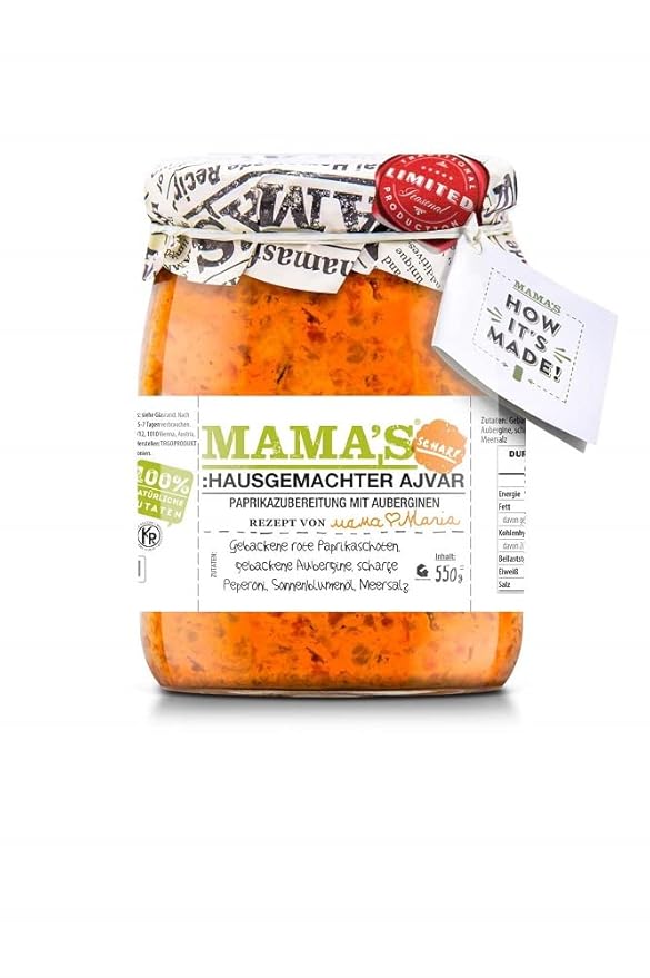 Mama's | Homestyle Hot Ajvar | Roasted Pepper Spread | 19oz Jar | No Preservatives | No artificial Colors | No Additives