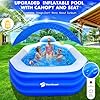 Inflatable Pool with Canopy, Large Inflatable Swimming Pool for Kids,Adult, Blow Up Pools with Seats,Backrest.Durable Thickened Inflatable Family Pools for Backyard,118"x75"x22"-Dark Blue