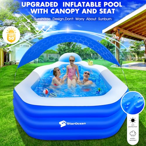 image for StarOcean Inflatable Pool with Canopy, Large Inflatable Swimming Pool 