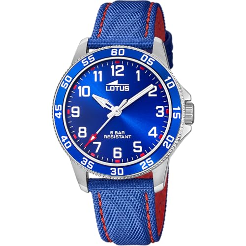 Imagen de LOTUS Reloj Niño Analógico de Cuero Azul Movimiento de Cuarzo Reloj Infantil Cristal Mineral Alta Resistencia Resistente al Agua 5 ATM 18787