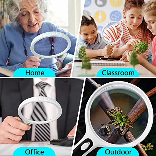 Large Magnifying Glass with Light, 10x 20x Handheld Illuminated Lighted Magnifier with 4 LED Lights, Magnifying Glass for Reading Small Prints & Low Vision Seniors with Aging Eyes White - Thumbnail 4
